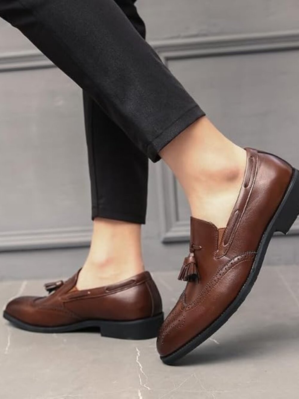 Men's Brown Penny Loafers With Tassels Casual Dress Shoes Loafers Slip On - Picture 5 of 5